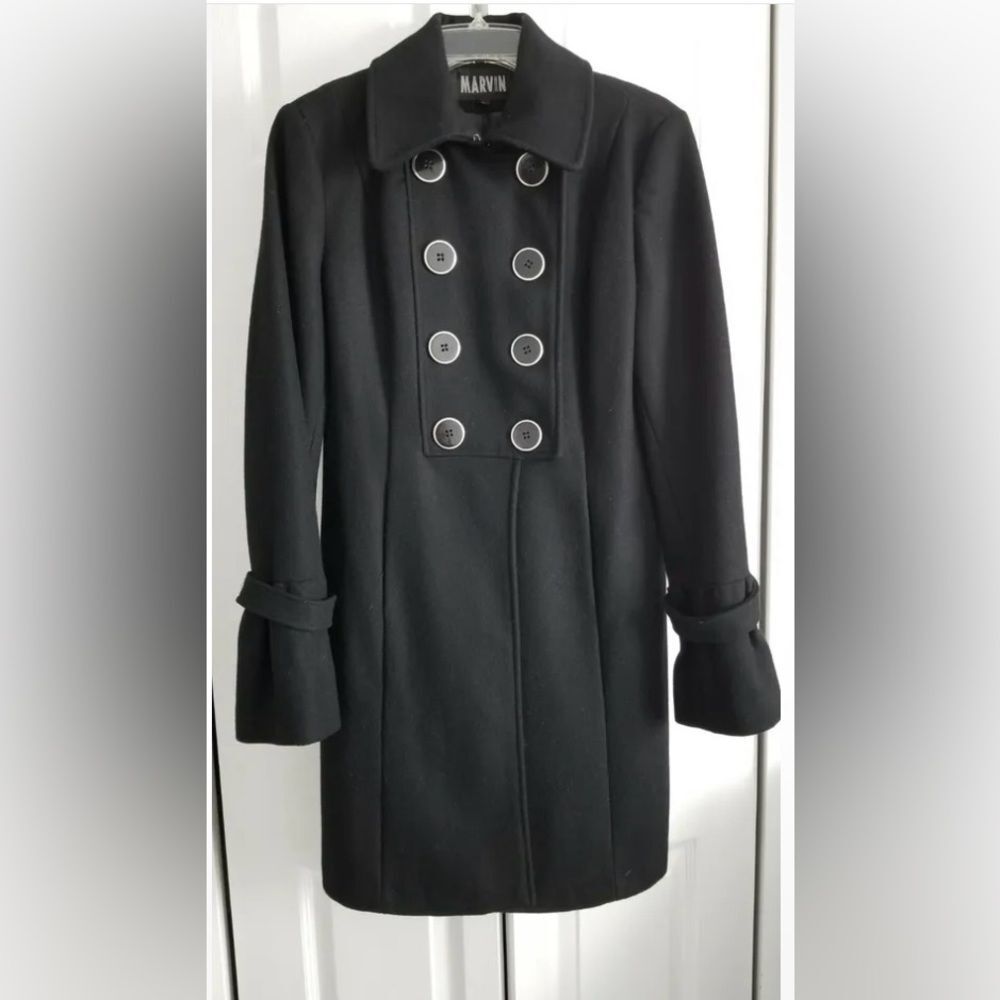 Marvin by Marvin Richards Black Mid-Length Wool Winter Women's Coat Sz XL